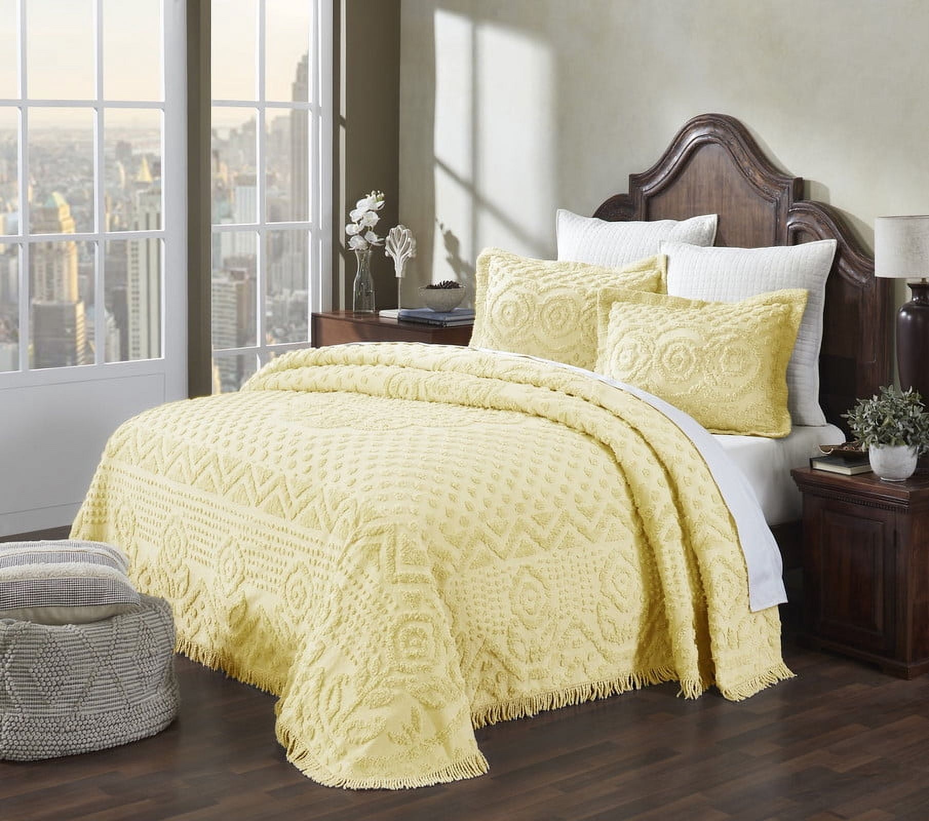 Better Trends 2 Piece Chenille Bedspread Set for Twin Bedspread 100% Cotton Medallion Design Lightweight Bedspread for all Season Heirloom Collection (Yellow)