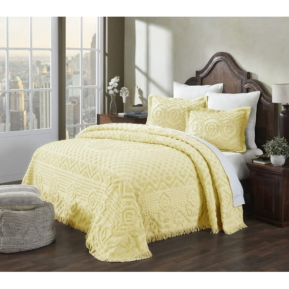 Better Trends 2 Piece Chenille Bedspread Set for Twin Bedspread 100% Cotton Medallion Design Lightweight Bedspread for all Season Heirloom Collection (Yellow)