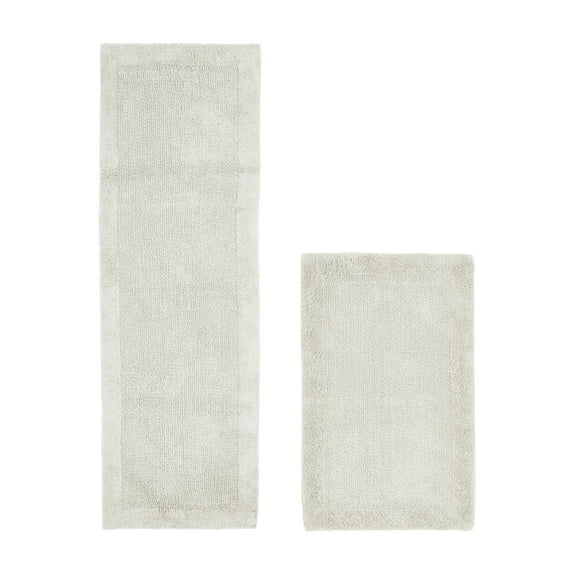 Better Trends 2 Piece Premium Bathroom Rug Set 100% Cotton Soft Tufted Reversible Bath Rug Water absorbent Bath Mat for Bathroom Shower and Tub Use, Edge Collection Ivory (21" x 34" | 20" x 60")