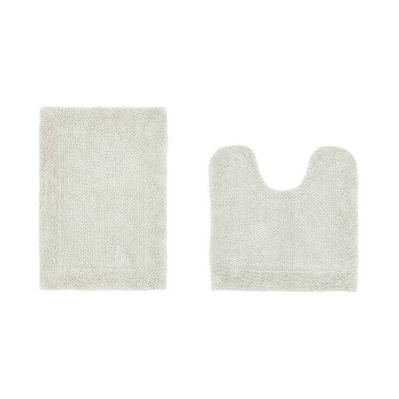 Better Trends 2 Piece Premium Bathroom Rug Set 100% Cotton Soft Tufted Reversible Bath Rug Water absorbent Bath Mat for Bathroom Shower and Tub Use, Edge Collection Ivory (17" x 24" | 20" x 20")