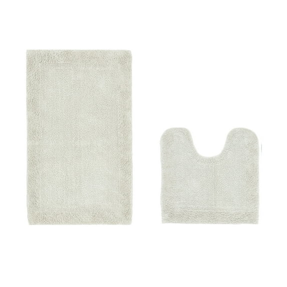 Better Trends 2 Piece Premium Bathroom Rug Set 100% Cotton Soft Tufted Reversible Bath Rug Water absorbent Bath Mat for Bathroom Shower and Tub Use, Edge Collection Ivory (20" x 20" | 21" x 34")