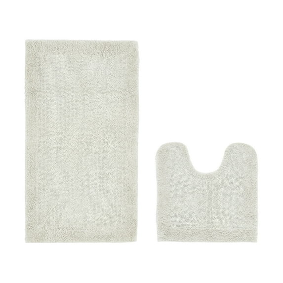 Better Trends 2 Piece Premium Bathroom Rug Set 100% Cotton Soft Tufted Reversible Bath Rug Water absorbent Bath Mat for Bathroom Shower and Tub Use, Edge Collection Ivory (20" x 20" | 24" x 40")