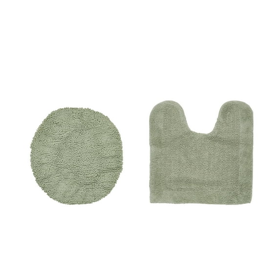 Better Trends 2 Piece Premium Bathroom Rug Set 100% Cotton Soft Tufted Reversible Bath Rug Water absorbent Bath Mat for Bathroom Shower and Tub Use, Edge Collection Dark Sage (18" x 20" | 20" x 20")