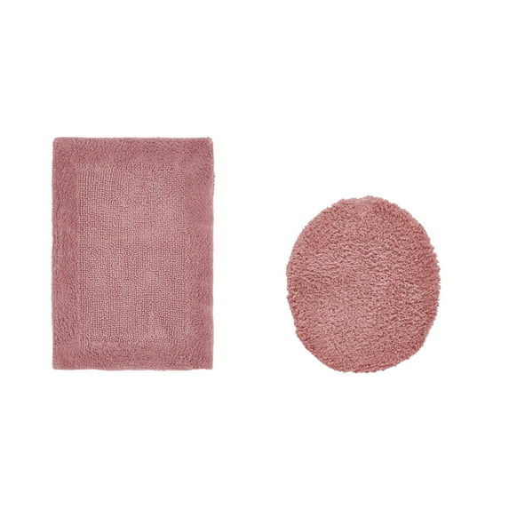 Better Trends 2 Piece Premium Bathroom Rug Set 100% Cotton Soft Tufted Reversible Bath Rug Water absorbent Bath Mat Ideal for Bathroom Shower and Tub Use, Edge Collection Pink (18" x 20" | 17" x 24")