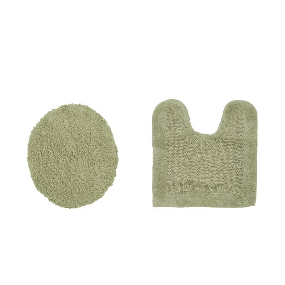 Better Trends 2 Piece Premium Bathroom Rug Set 100% Cotton Soft Tufted Reversible Bath Rug Water absorbent Bath Mat Ideal for Bathroom Shower and Tub Use, Edge Collection Sage (18" x 20" | 20" x 20")
