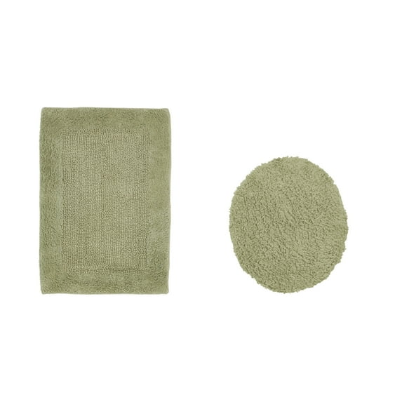 Better Trends 2 Piece Premium Bathroom Rug Set 100% Cotton Soft Tufted Reversible Bath Rug Water absorbent Bath Mat Ideal for Bathroom Shower and Tub Use, Edge Collection Sage (18" x 20" | 17" x 24")