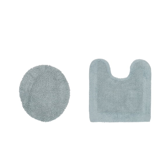 Better Trends 2 Piece Premium Bathroom Rug Set 100% Cotton Soft Tufted Reversible Bath Rug Water absorbent Bath Mat Ideal for Bathroom Shower and Tub Use, Edge Collection Blue (18" x 20" | 20" x 20")