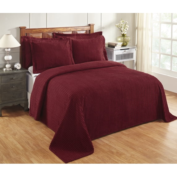 Better Trends 2-Piece Twin Bedspread Set 100% Cotton Chenille, Soft & Cozy Stripe Pattern, All-Season Bedding, Machine Washable (Burgundy) Jullian Collection