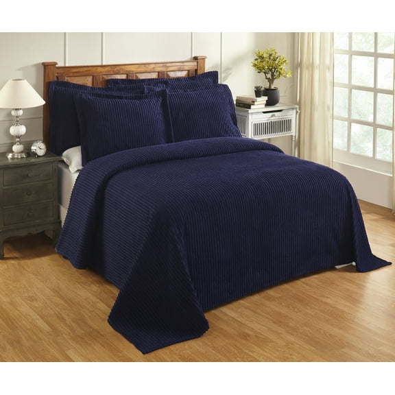 Better Trends 2-Piece Twin Bedspread Set 100% Cotton Chenille, Soft & Cozy Stripe Pattern, All-Season Bedding, Machine Washable (Navy) Jullian Collection