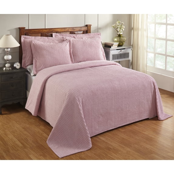 Better Trends 2-Piece Twin Bedspread Set 100% Cotton Chenille, Soft & Cozy Stripe Pattern, All-Season Bedding, Machine Washable (Pink) Jullian Collection