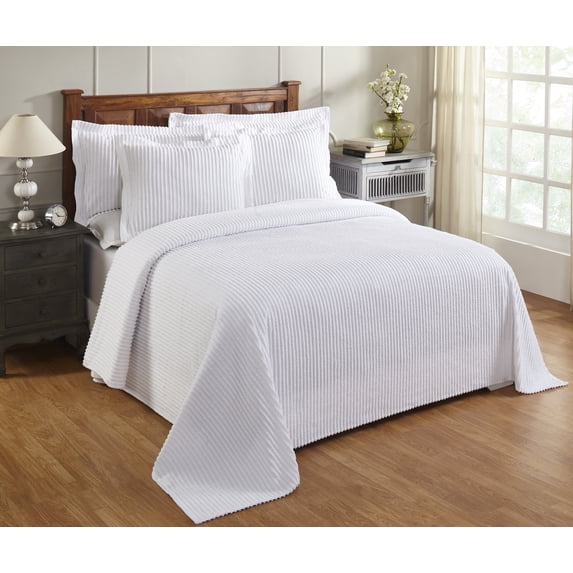 Better Trends 2-Piece Twin Bedspread Set 100% Cotton Chenille, Soft & Cozy Stripe Pattern, All-Season Bedding, Machine Washable (White) Jullian Collection