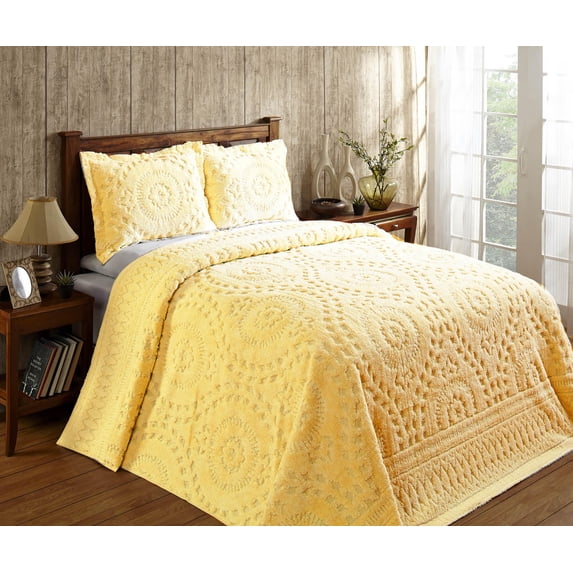 Better Trends 2 Piece Twin Bedspread Set 100% Cotton Chenille Tufted Medallion Pattern Soft & Luxurious Feel, Perfect for Gifting and All Seasons, Machine Washable (Yellow) Rio Collection