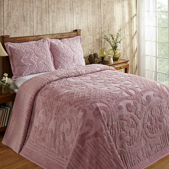 Better Trends 2 Piece Chenille Bedspread Set for Twin Bedspread 100% Cotton Lightweight Bedspread for all Season Ashton Collection (Pink)