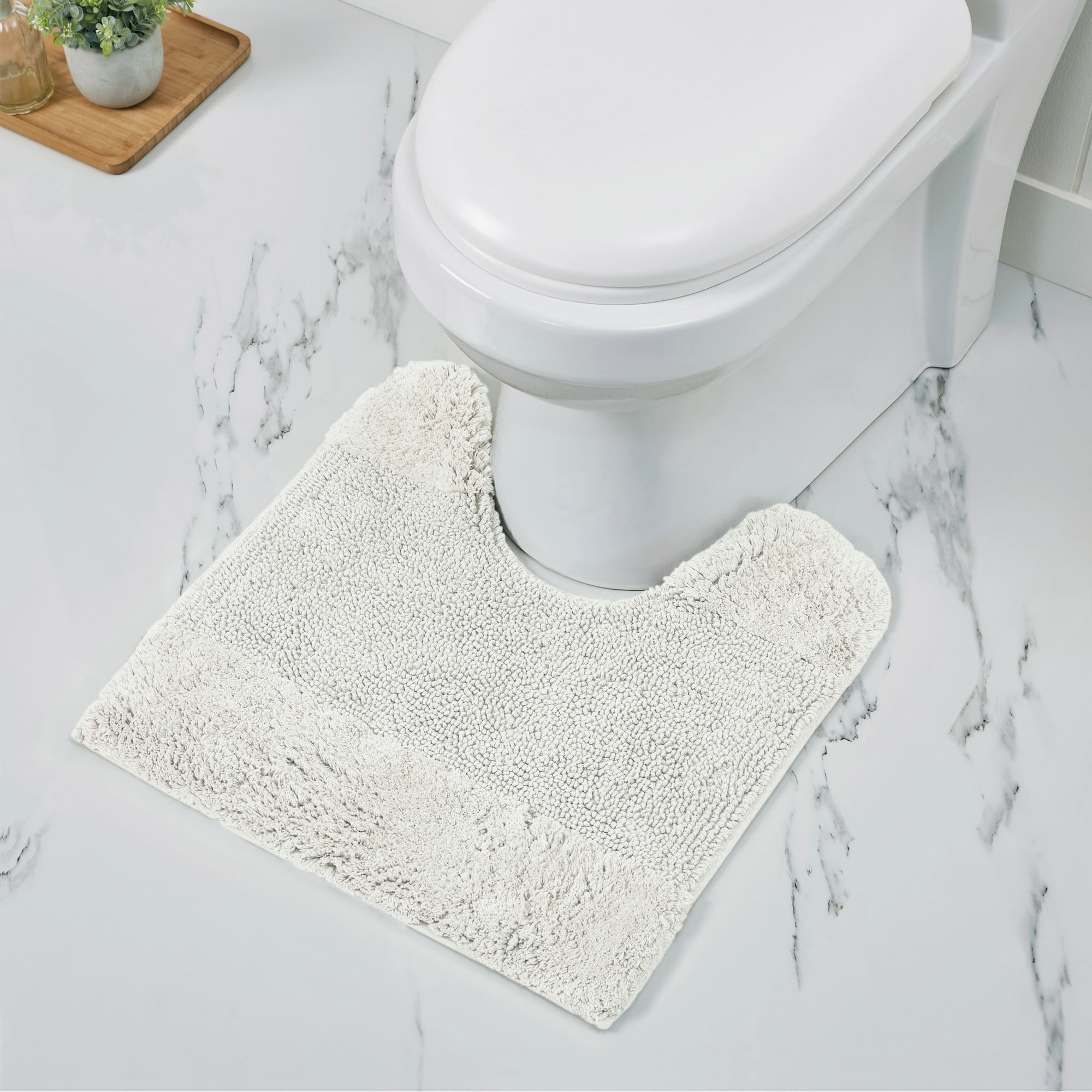 Better Trends 20" x 20" U-Shape Toilet Rug 100% Cotton Non Slip Tufted Contour Bath Mat, Water Absorbent Bathroom Rug (Ivory) Granada Collection