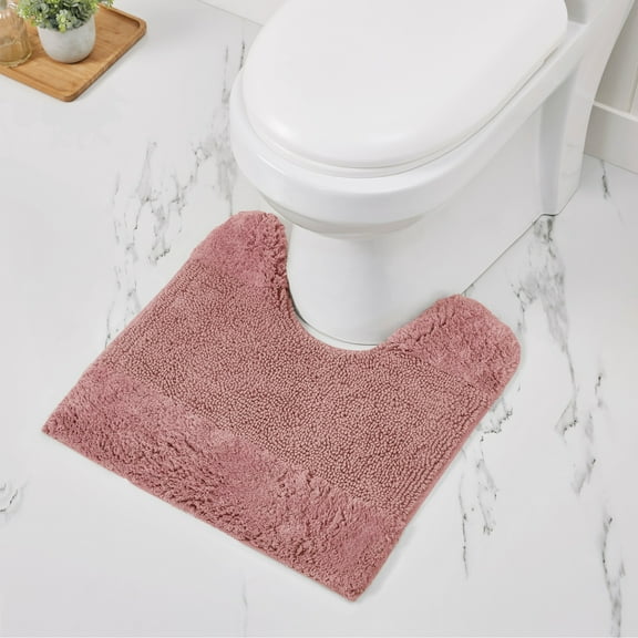 Better Trends 20" x 20" U-Shape Toilet Rug 100% Cotton Non Slip Tufted Contour Bath Mat, Water Absorbent Bathroom Rug (Pink) Granada Collection