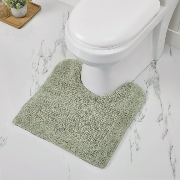 Better Trends 20" x 20" U-Shape Toilet Rug, 100% Cotton Soft Reversible Tufted Bathroom Rug, Contour Mat, Water Absorbent, Machine Washable, Toilet Base Rug (Dark Sage) Edge Collection