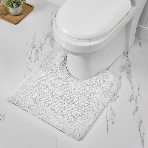 Better Trends 20" x 20" U-Shape Toilet Rug, 100% Cotton Soft Reversible Tufted Bathroom Rug, Contour Mat, Water Absorbent, Machine Washable, Toilet Base Rug (White) Edge Collection