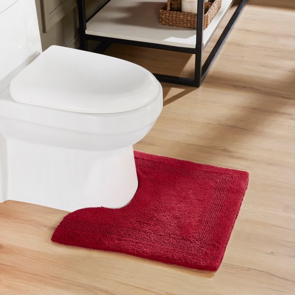 Better Trends 20" x 20" U-Shape Toilet Rug, 100% Cotton Tufted Bathroom Rug, Contour Mat, Water Absorbent, Reversible, Machine Wash (Red) Lux Collection