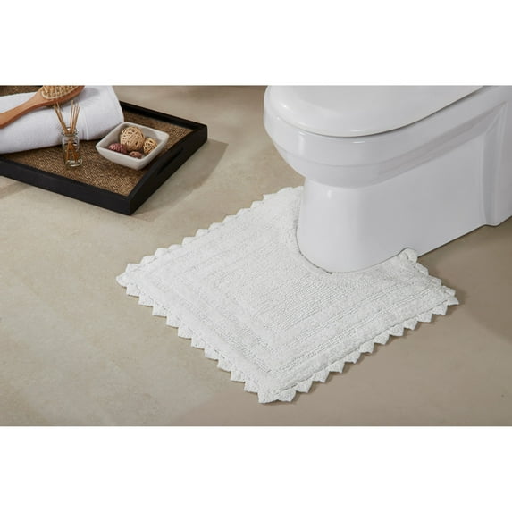Better Trends 20" x 20" U-Shape Toilet Rug 100% Cotton Tufted Bathroom Rug, Contour Mat, Water Absorbent, Reversible, Machine Washable, (White) Lilly Crochet Collection