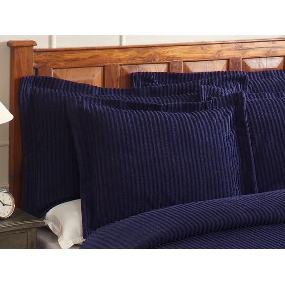 Better Trends 20"x 36" King Pillow Sham 100% Cotton Pillow Cover Stripe Design Machine Washable (Navy) Jullian Collection