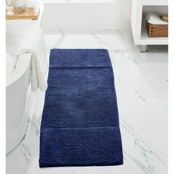 Better Trends 20" x 60" Bathroom Runner Mat 100% Cotton, Extra Soft Tufted Bath Rug, Water Absorbent & Non Slip, Solid Pattern, Navy Granada Collection