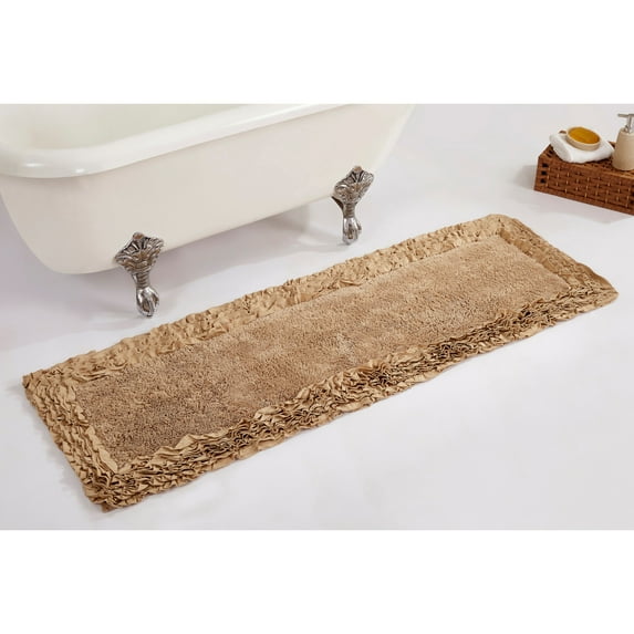 Better Trends 20" x 60" Bathroom Runner Mat, 100% Cotton Non-Slip Bath Rug, Water Absorbent, Machine Washable for Bathroom and Shower Use, Beige Shaggy Border Collection