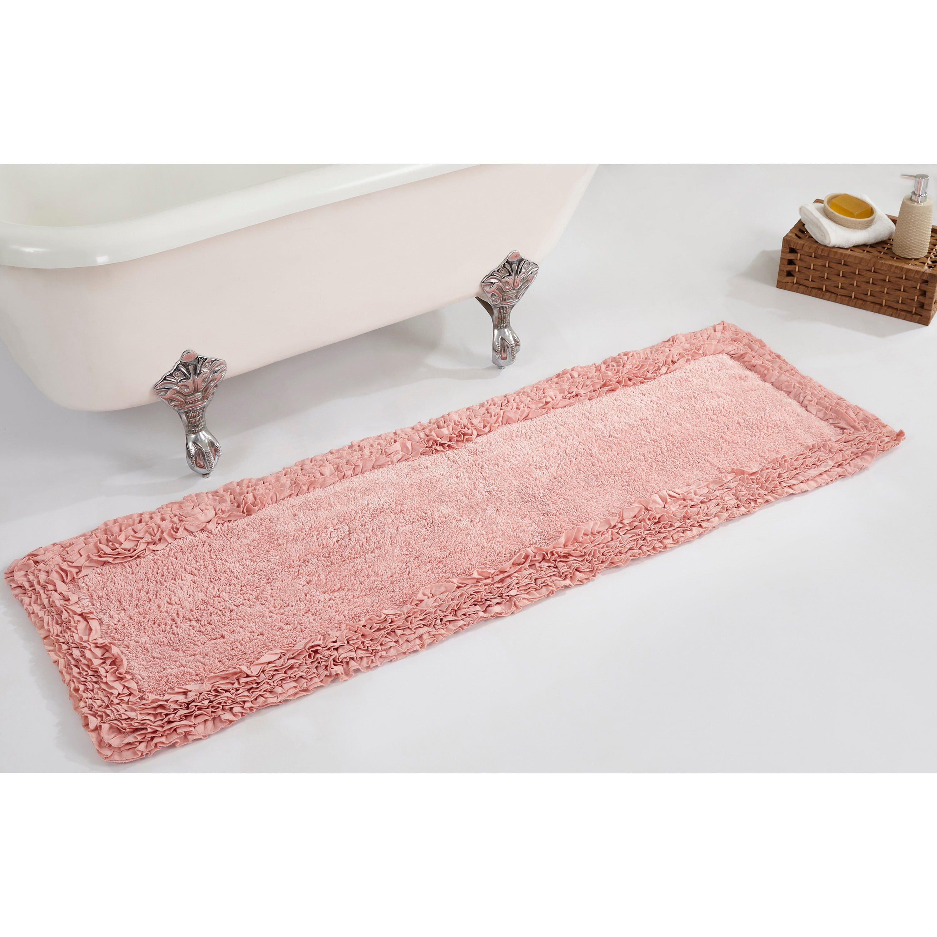Plush Pink Cotton Shaggy Border 20" x 60" Bath Rug