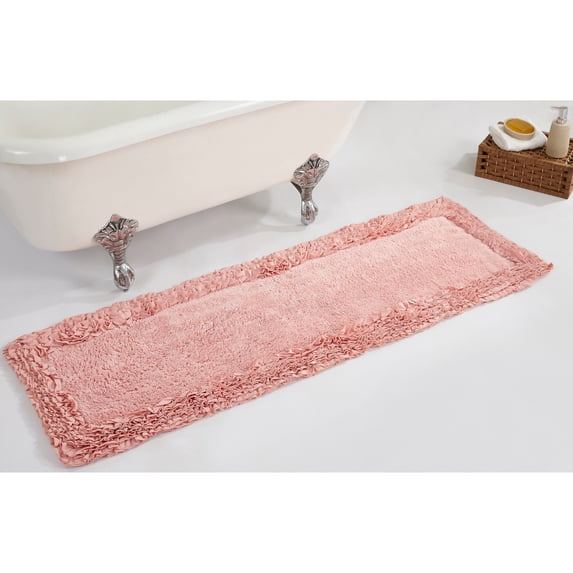 Better Trends 20" x 60" Bathroom Runner Mat, 100% Cotton Non-Slip Bath Rug, Water Absorbent, Machine Washable for Bathroom and Shower Use, Pink Shaggy Border Collection