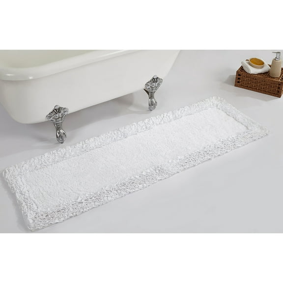 Better Trends 20" x 60" Bathroom Runner Mat, 100% Cotton Non-Slip Bath Rug, Water Absorbent, Machine Washable for Bathroom and Shower Use, White Shaggy Border Collection