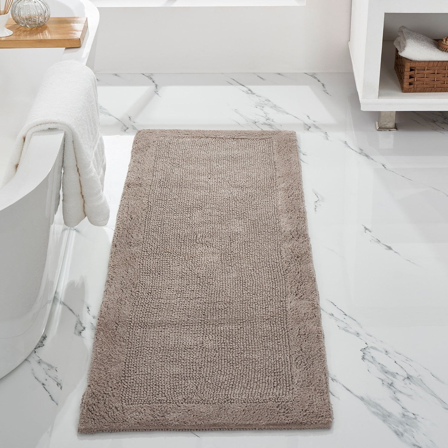 Luxurious Beige Cotton Tufted Reversible Bath Runner Rug