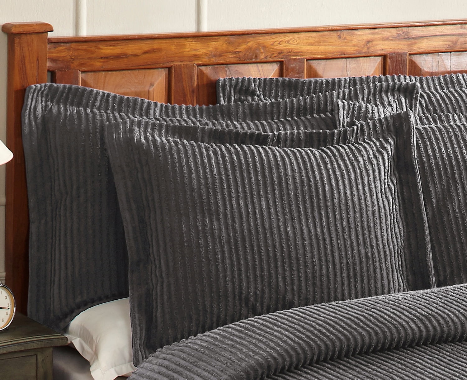 Gray Cotton Chenille Tufted Standard Sham with Bold Stripes