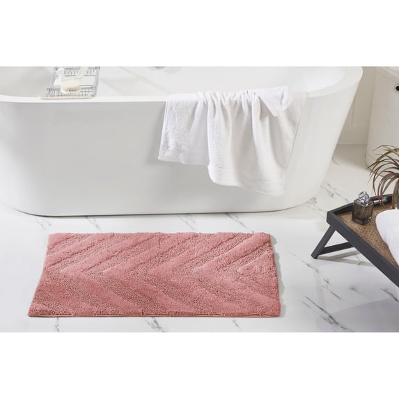 Better Trends 21" x 34" Bathroom Rugs 100% Cotton Soft Water Absorbent Non Slip Bath Mat Machine Washable Rug (Pink) Hugo Collection