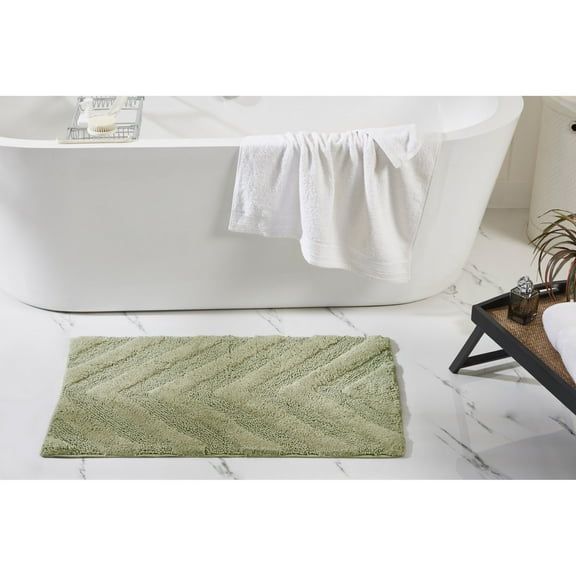 Better Trends 21" x 34" Bathroom Rugs 100% Cotton Soft Water Absorbent Non Slip Bath Mat Machine Washable Rug (Sage) Hugo Collection