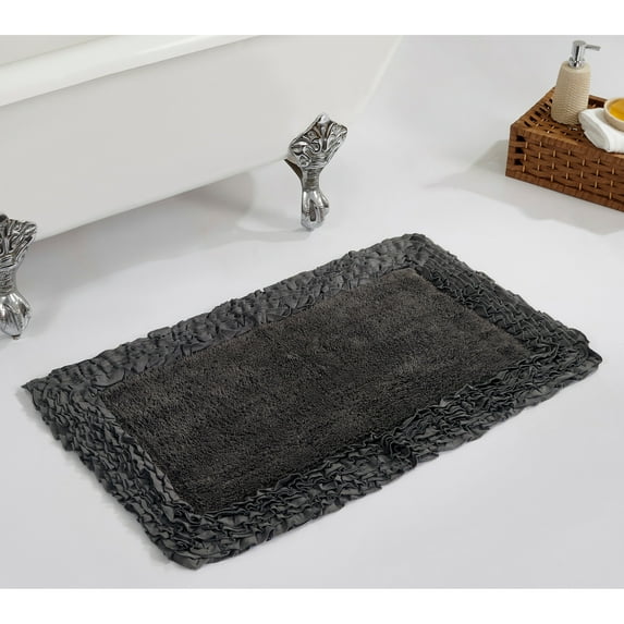 Better Trends 21" x 34" Premium Bathroom Rug 100% Cotton, Ultra Soft Bath Mat, Water Absorbent, Non-Slip Ruffle Border (Gray) Shaggy Border Collection