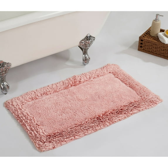 Better Trends 21" x 34" Premium Bathroom Rug 100% Cotton, Ultra Soft Bath Mat, Water Absorbent, Non-Slip Ruffle Border (Pink) Shaggy Border Collection