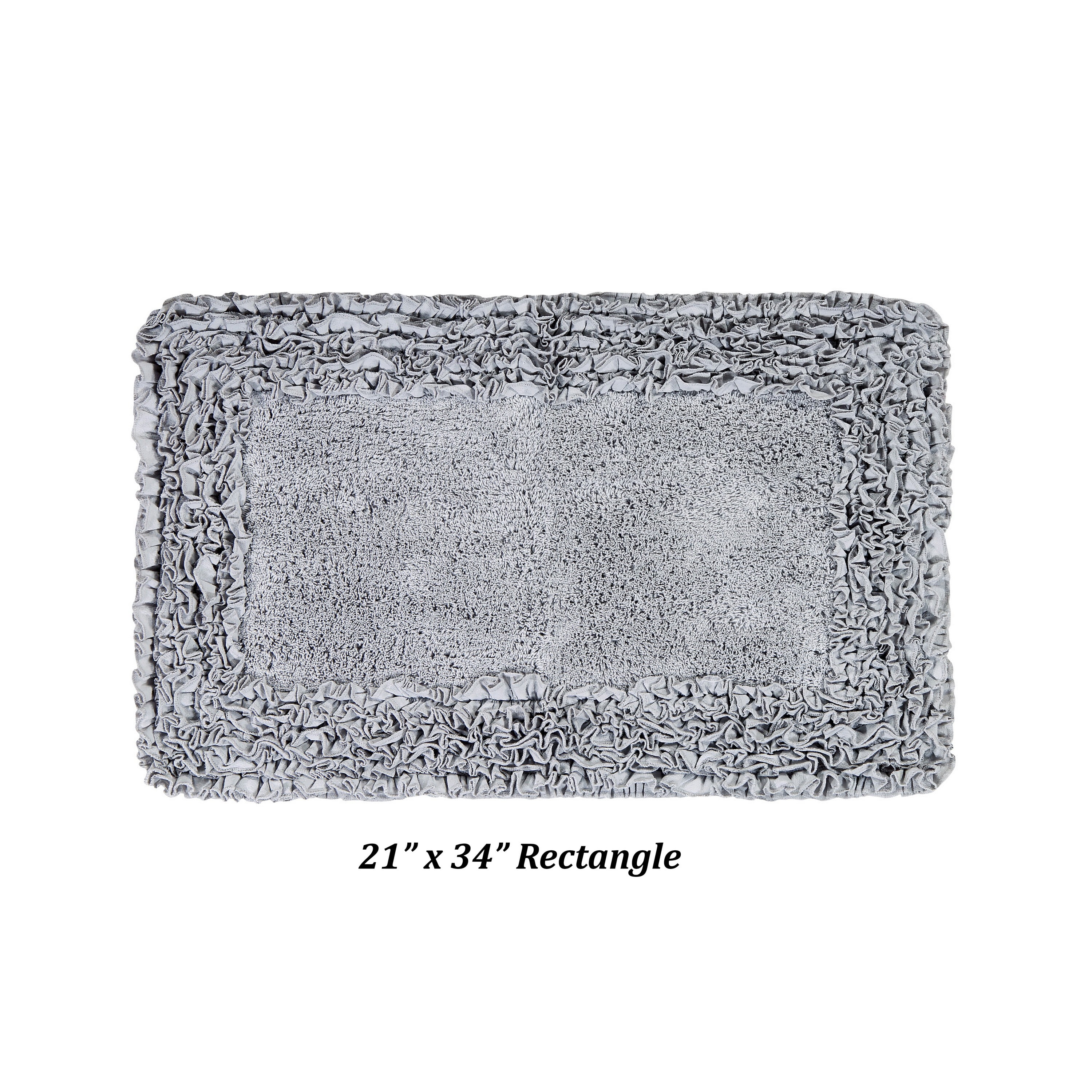 Better Trends 21" x 34" Premium Bathroom Rug 100% Cotton, Ultra Soft Bath Mat, Water Absorbent, Non-Slip Ruffle Border (Silver) Shaggy Border Collection