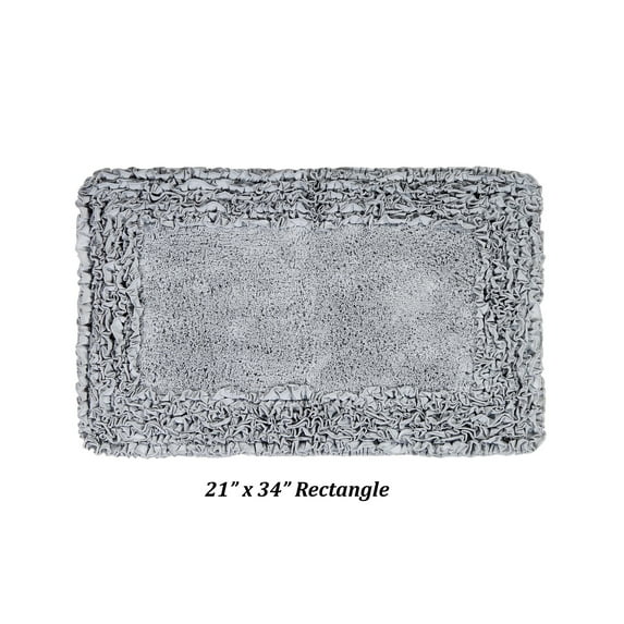 Better Trends 21" x 34" Premium Bathroom Rug 100% Cotton, Ultra Soft Bath Mat, Water Absorbent, Non-Slip Ruffle Border (Silver) Shaggy Border Collection