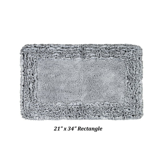 Better Trends 21" x 34" Premium Bathroom Rug 100% Cotton, Ultra Soft Bath Mat, Water Absorbent, Non-Slip Ruffle Border (Silver) Shaggy Border Collection
