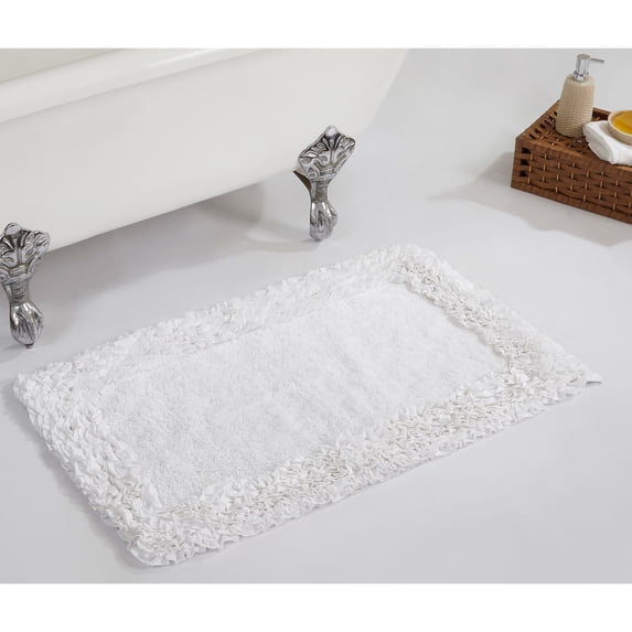 Better Trends 21" x 34" Premium Bathroom Rug 100% Cotton, Ultra Soft Bath Mat, Water Absorbent, Non-Slip Ruffle Border (White) Shaggy Border Collection