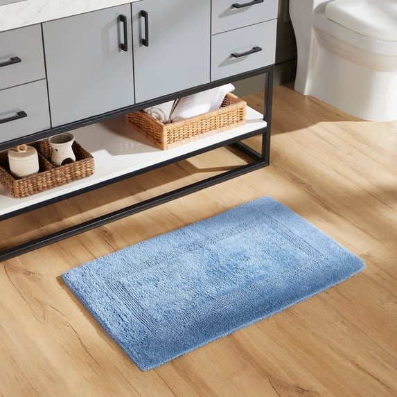 Better Trends 21" x 34" Premium Bathroom Rug Mat, 100% Cotton, Extra Soft Tufted Door Mat, Water Absorbent & Reversible Bath Mat (Dark Blue) Lux Collection