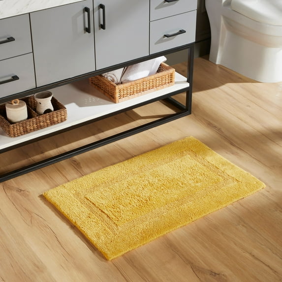 Better Trends 21" x 34" Premium Bathroom Rug Mat, 100% Cotton, Extra Soft Tufted Door Mat, Water Absorbent & Reversible Bath Mat (Yellow) Lux Collection