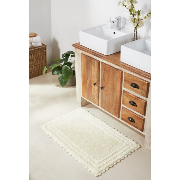 Better Trends 24" x 40" Bathroom Rug – 100% Cotton, Extra Soft Tufted Reversible Bath Mat, Water-Absorbent, Machine Washable (Ivory) Lilly Crochet Collection