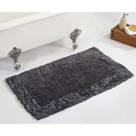 Better Trends 24" x 40" Premium Bathroom Rug 100% Cotton, Ultra Soft Bath Mat, Water Absorbent, Non-Slip Ruffle Border (Gray) Shaggy Border Collection