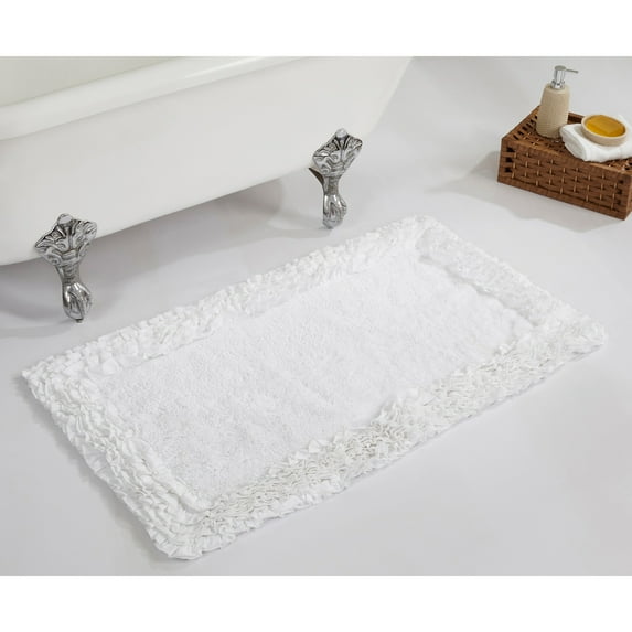 Better Trends 24" x 40" Premium Bathroom Rug 100% Cotton, Ultra Soft Bath Mat, Water Absorbent, Non-Slip Ruffle Border (White) Shaggy Border Collection