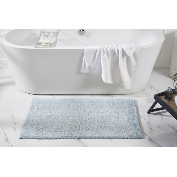Better Trends 24" x 40" Premium Bathroom Rugs 100% Cotton Soft Reversible Tufted Bath Mat Water Absorbent Bath Rug Ideal for Bathroom Shower and Tub Use (Blue) Edge Collection