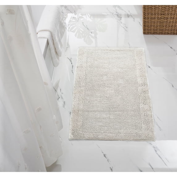 Better Trends 24" x 40" Premium Bathroom Rugs 100% Cotton Soft Reversible Tufted Bath Mat Water Absorbent Bath Rug Ideal for Bathroom Shower and Tub Use (Ivory) Edge Collection