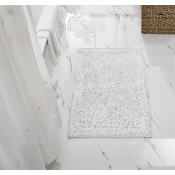 Better Trends 24" x 40" Premium Bathroom Rugs 100% Cotton Soft Reversible Tufted Bath Mat Water Absorbent Bath Rug Ideal for Bathroom Shower and Tub Use (White) Edge Collection