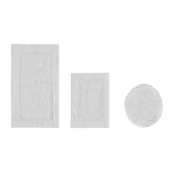Better Trends 3 Piece Bath Rugs Set 100% Cotton Soft Water Absorbent Reversible Machine Washable Lid Cover, U-Shape Toilet Rug for Bathroom Floor Decor Seat Cover White Lux Collection