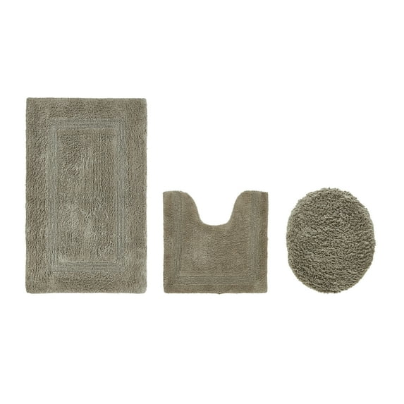 Better Trends 3 Piece Bath Rugs Set 100% Cotton U-Shape Toilet Mat Soft, Water Absorbent Reversible Machine Washable for Bathroom Decor Toilet Base (Lid 18x20 | 20x20 | 21x34) Beige Lux Collection