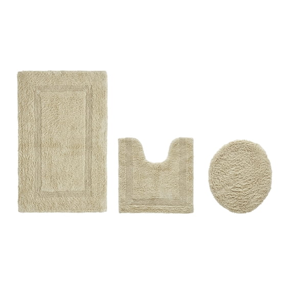 Better Trends 3 Piece Bath Rugs Set 100% Cotton U-Shape Toilet Mat Soft, Water Absorbent Reversible Machine Washable for Bathroom Decor Toilet Base (Lid 18x20 | 20x20 | 21x34) Sand Lux Collection